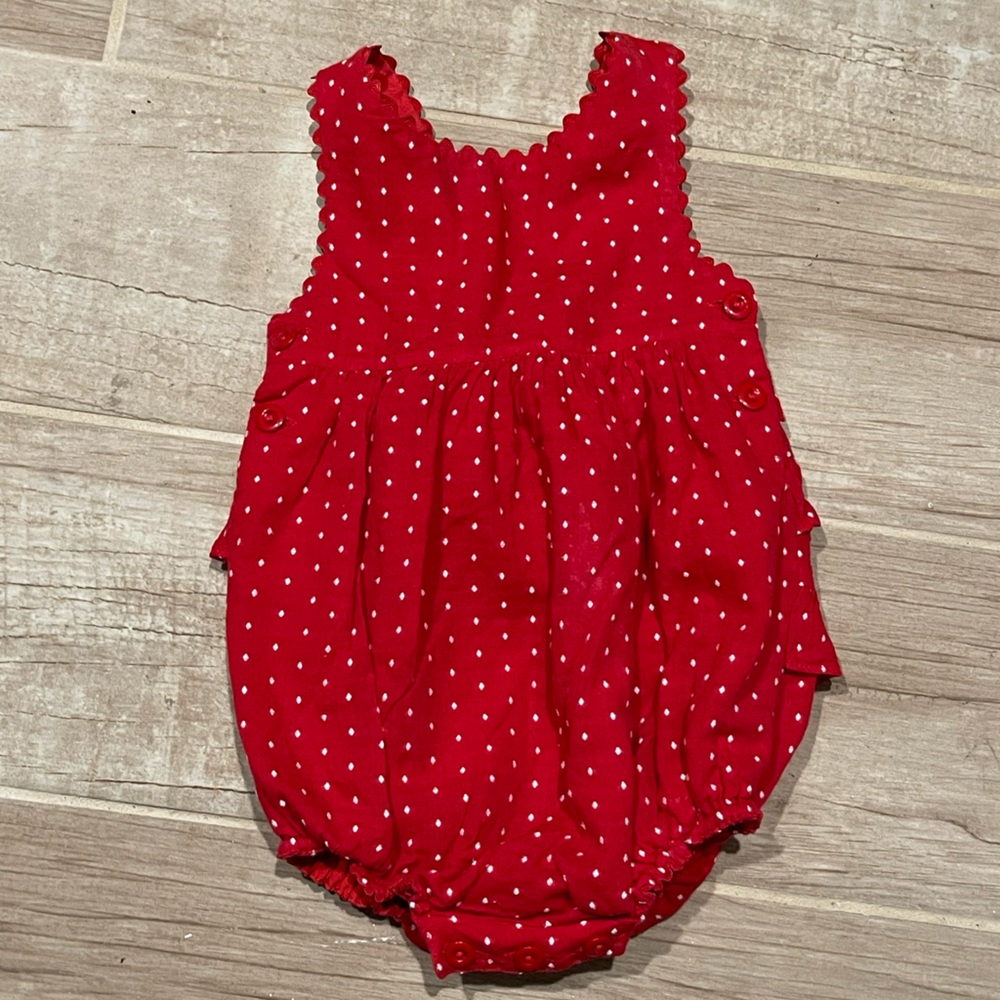 Strasburg Baby Girl Red Polka Dot Ruffle Romper